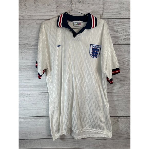 England - DDSS Men's White Soccer Short Sleeve Logo Polo Shirt - Size XL - Picture 1 of 6